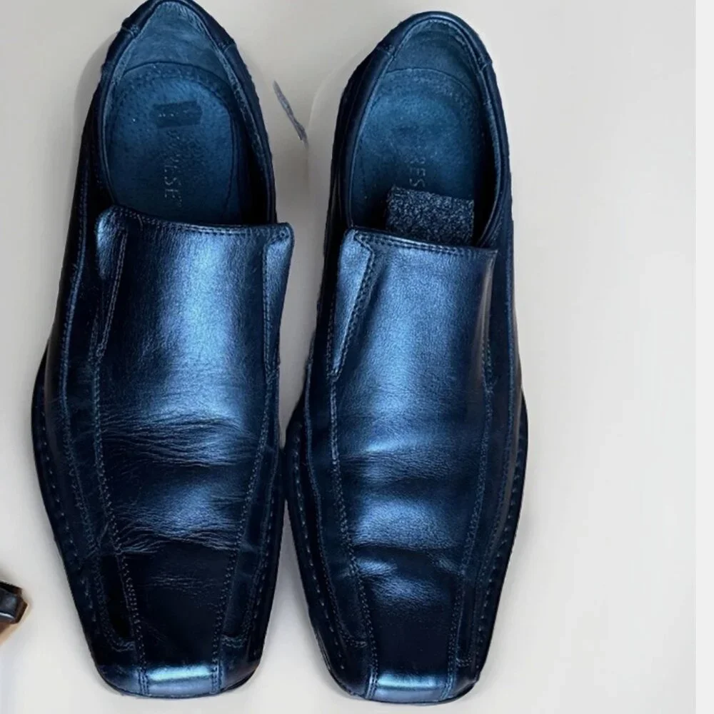 (10) VARESE DAYTONA Black Leather Square Toe Slip On Loafers